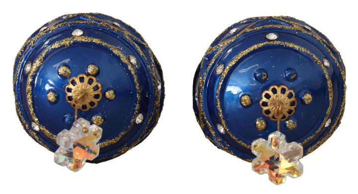 Dolce & Gabbana Gold Brass Blue Christmas Ball Crystal Hook Jewelry Earrings