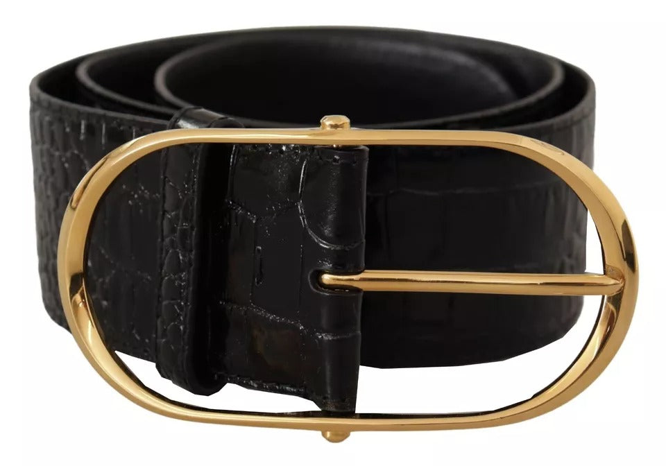 Dolce & Gabbana Black Wide Embossed Leather Gold Metal Buckle Belt