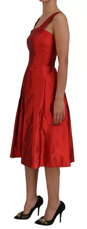 Dolce & Gabbana Red A-line Pleated Midi Satin Silk Dress