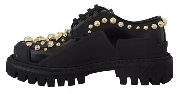 Dolce & Gabbana Black Leather Trekking Derby Embellished Shoes