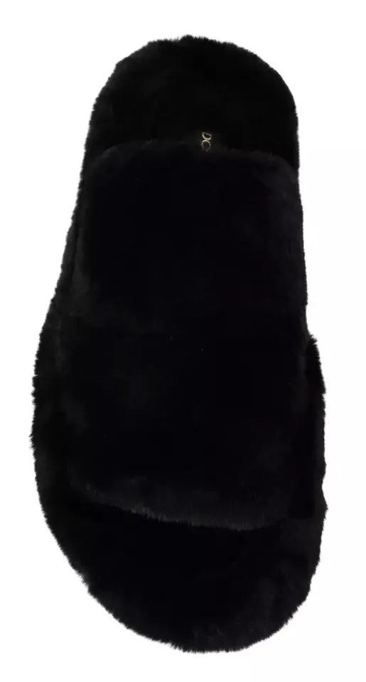 Dolce &amp; Gabbana Sample Sale | Dolce &amp; Gabbana Black Polyester Faux Fur Mens Flats Sandals Shoes - | Designer outlet