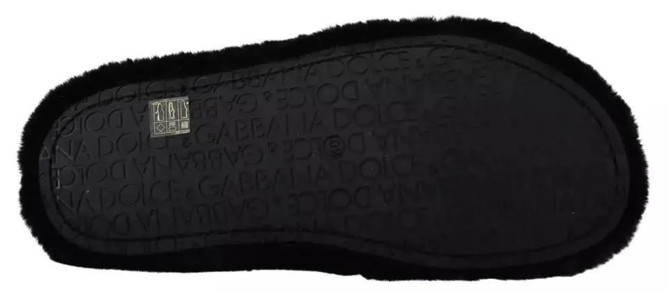 Dolce &amp; Gabbana Sample Sale | Dolce &amp; Gabbana Black Polyester Faux Fur Mens Flats Sandals Shoes - | Designer outlet