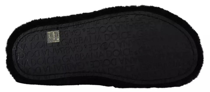 Dolce &amp; Gabbana Sample Sale | Dolce &amp; Gabbana Black Polyester Faux Fur Mens Flats Sandals Shoes - | Designer outlet