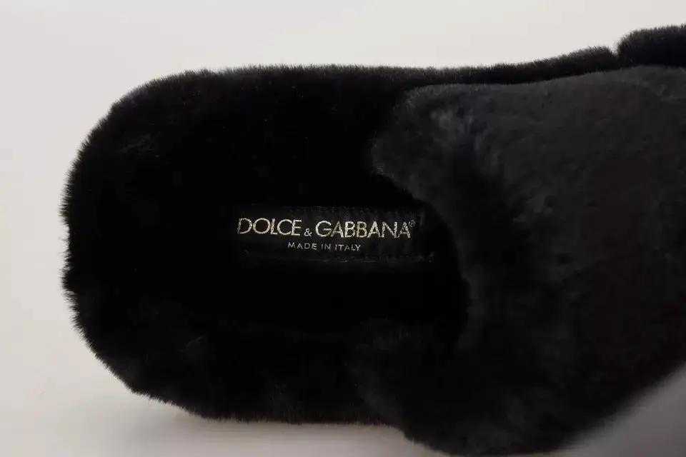 Dolce &amp; Gabbana Sample Sale | Dolce &amp; Gabbana Black Polyester Faux Fur Mens Flats Sandals Shoes - | Designer outlet