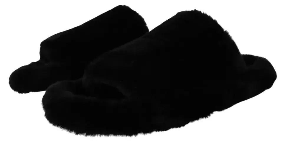 Dolce &amp; Gabbana Sample Sale | Dolce &amp; Gabbana Black Polyester Faux Fur Mens Flats Sandals Shoes - | Designer outlet