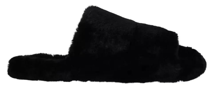 Dolce &amp; Gabbana Sample Sale | Dolce &amp; Gabbana Black Polyester Faux Fur Mens Flats Sandals Shoes - | Designer outlet