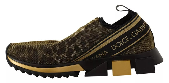 Dolce & Gabbana Gold Glitter Leopard Sorrento Sneakers Shoes