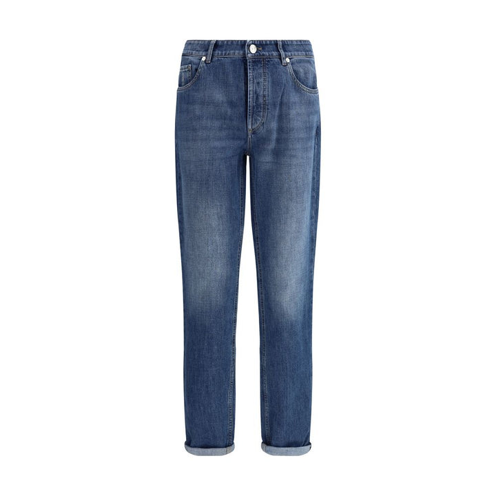 Brunello Cucinelli Blue Cotton Straight-Leg Jeans by Brunello Cucinelli outlet now on sale