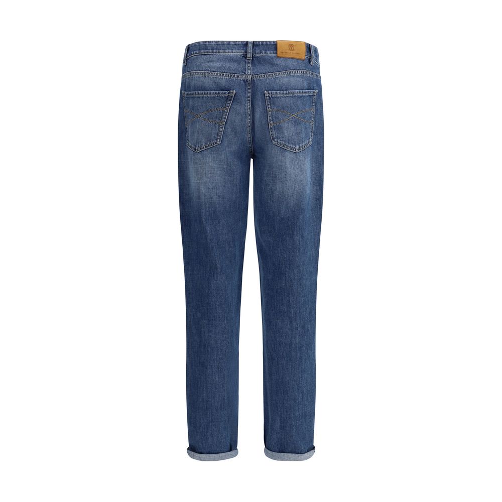 Brunello Cucinelli Blue Cotton Straight-Leg Jeans by Brunello Cucinelli outlet now on sale