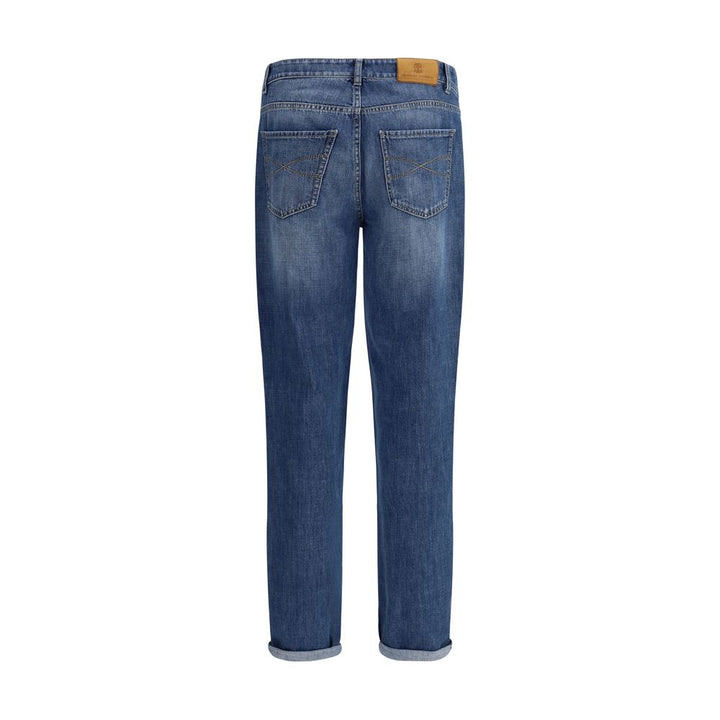 Brunello Cucinelli Blue Cotton Straight-Leg Jeans by Brunello Cucinelli outlet now on sale