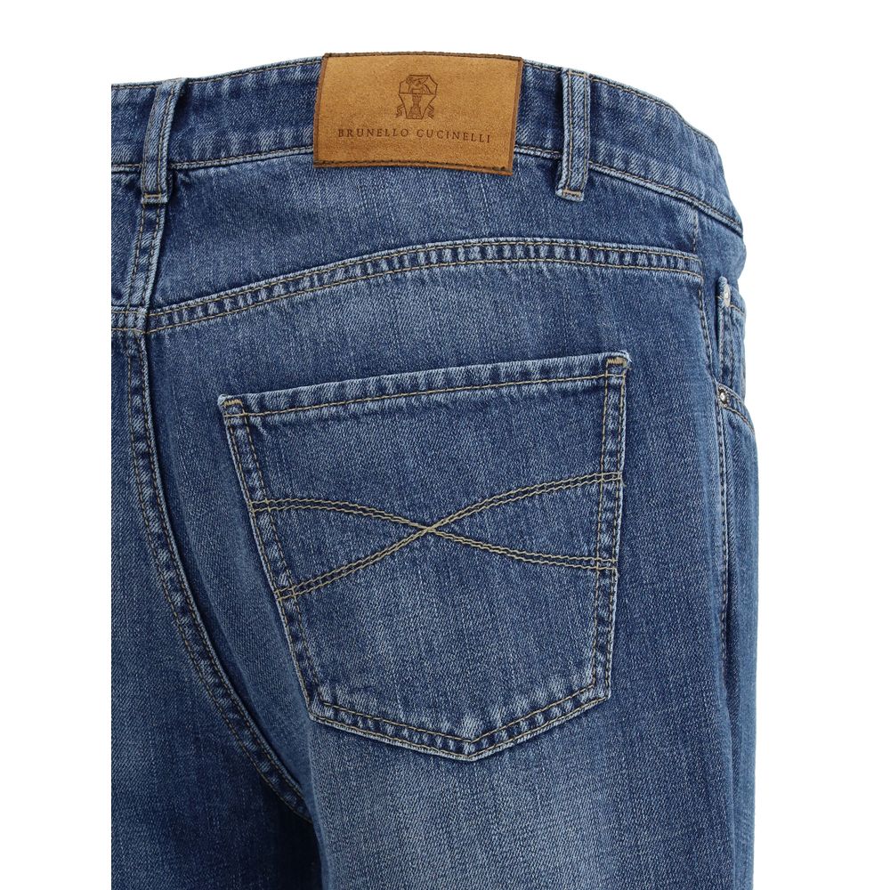 Brunello Cucinelli Blue Cotton Straight-Leg Jeans by Brunello Cucinelli outlet now on sale