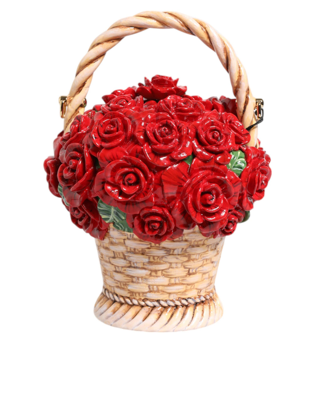 Dolce & Gabbana Beige Red Bouquet Flower Wicker Basket Dolce Box Bag