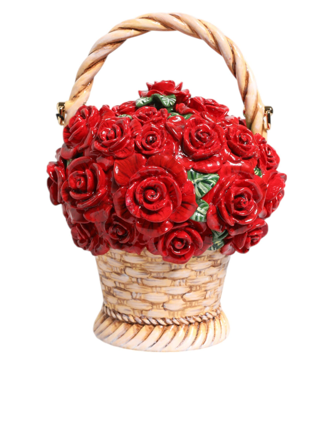 Dolce & Gabbana Beige Red Bouquet Flower Wicker Basket Dolce Box Bag