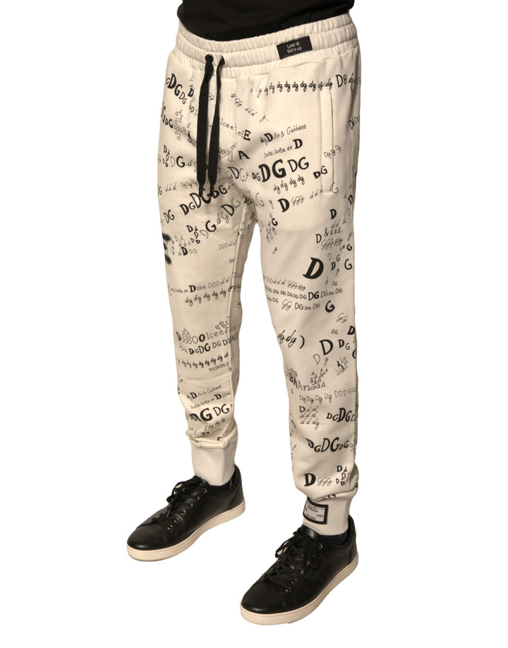 Dolce & Gabbana White Printed Cotton Jogger Sweatpants Pants by Dolce & Gabbana outlet now on sale
