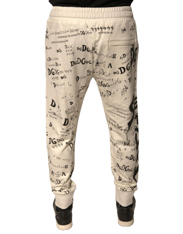 Dolce & Gabbana White Printed Cotton Jogger Sweatpants Pants by Dolce & Gabbana outlet now on sale