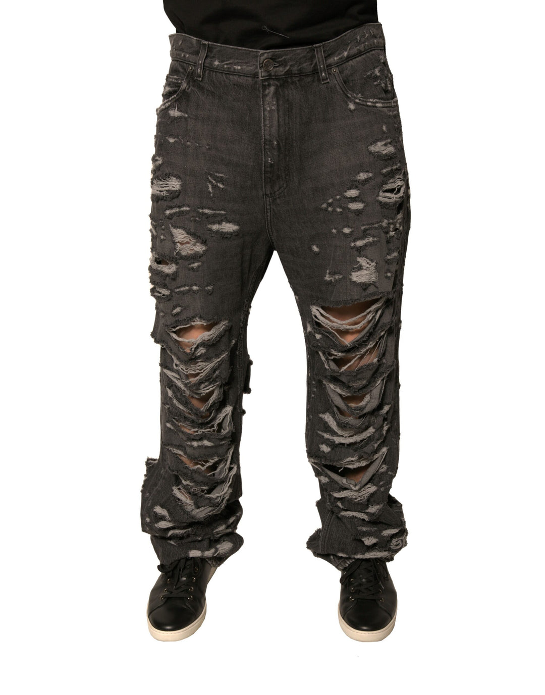 Dolce &amp; Gabbana Sample Sale Dolce &amp; Gabbana Gray Tattered Cotton Straight Men Denim Jeans - | Designer outlet