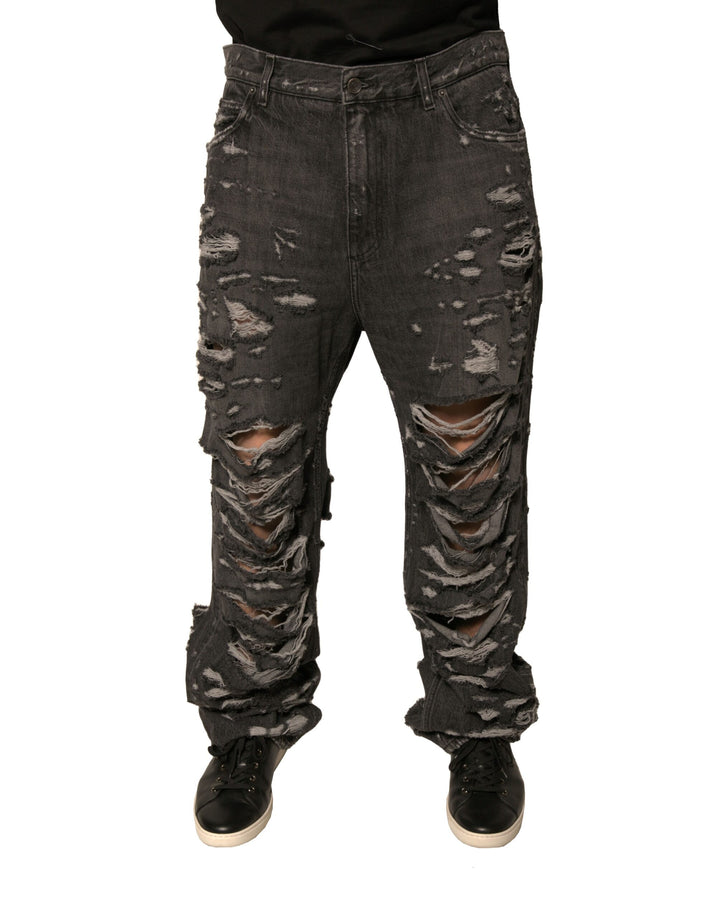 Dolce &amp; Gabbana Sample Sale Dolce &amp; Gabbana Gray Tattered Cotton Straight Men Denim Jeans - | Designer outlet