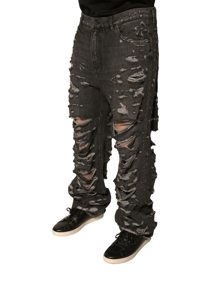 Dolce &amp; Gabbana Sample Sale Dolce &amp; Gabbana Gray Tattered Cotton Straight Men Denim Jeans - | Designer outlet