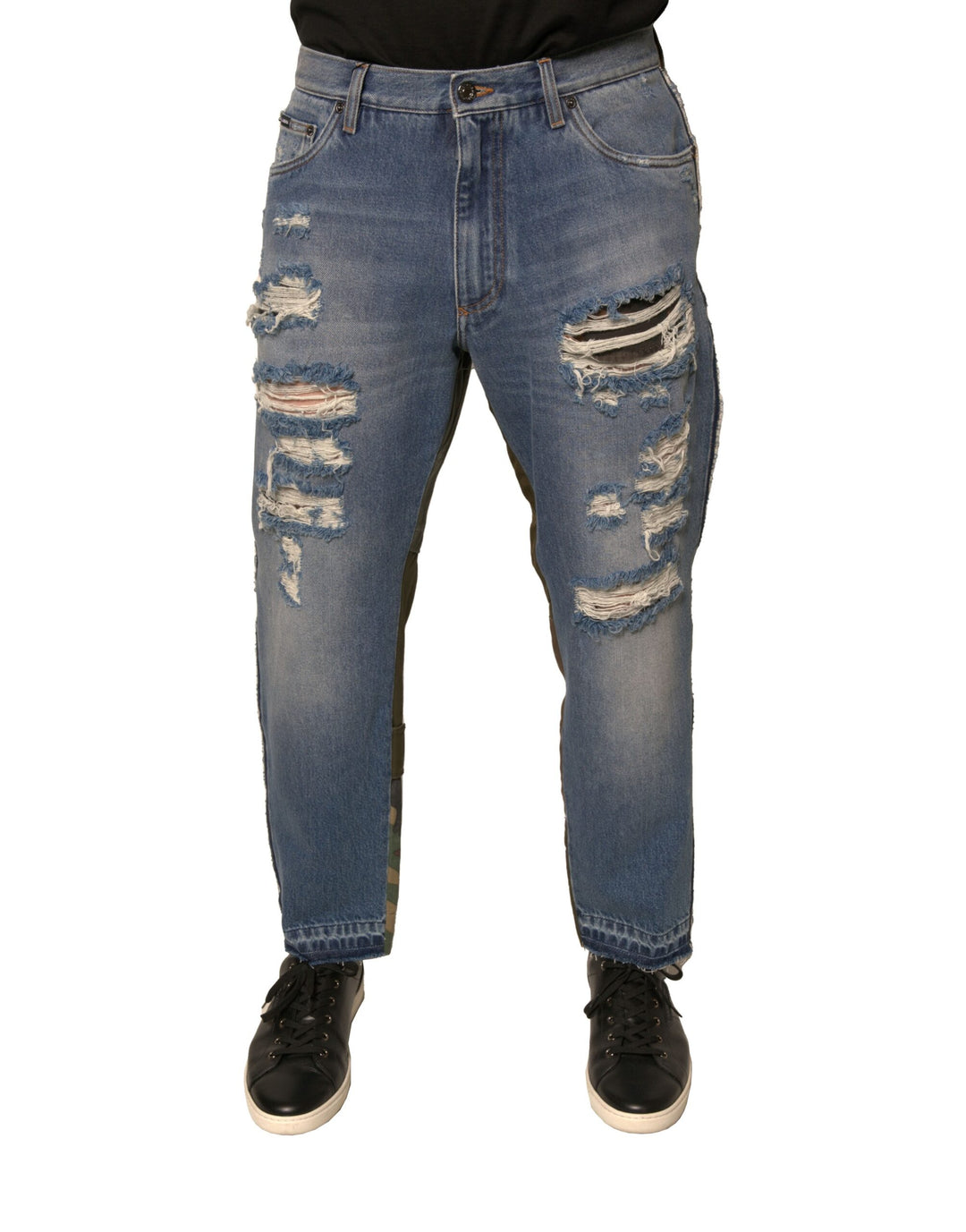 Dolce &amp; Gabbana Sample Sale Dolce &amp; Gabbana Blue Tattered Straight Cropped Denim Jeans - | Designer outlet