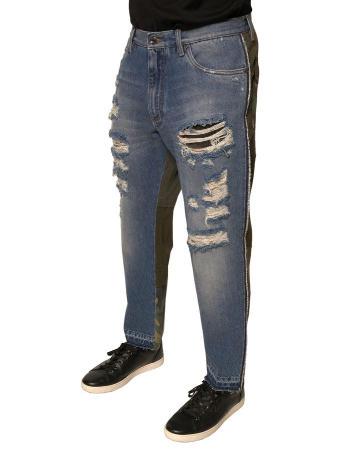 Dolce &amp; Gabbana Sample Sale Dolce &amp; Gabbana Blue Tattered Straight Cropped Denim Jeans - | Designer outlet