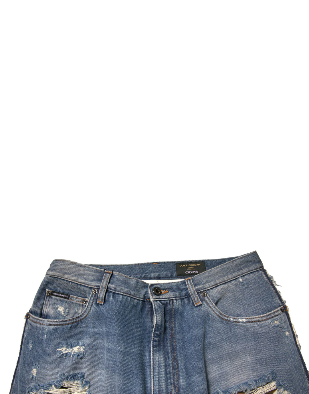 Dolce &amp; Gabbana Sample Sale Dolce &amp; Gabbana Blue Tattered Straight Cropped Denim Jeans - | Designer outlet