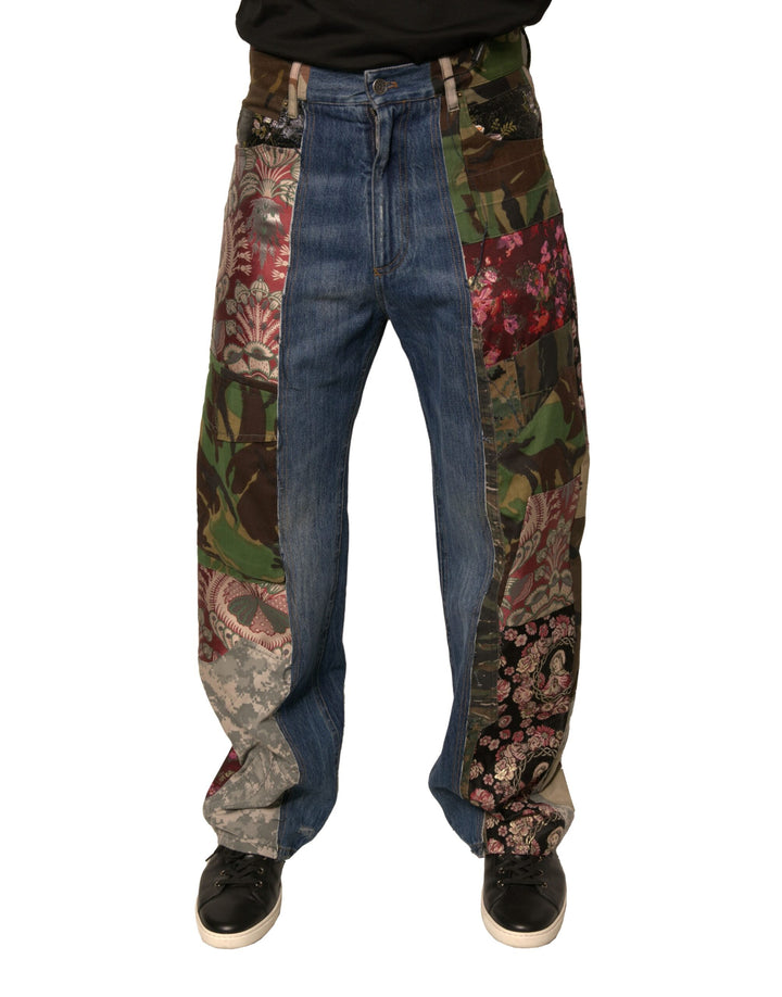 Dolce &amp; Gabbana Sample Sale Dolce &amp; Gabbana Blue Patchwork Cotton Straight Denim Jeans - | Designer outlet