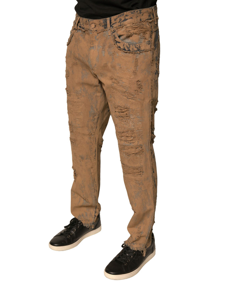 Dolce &amp; Gabbana Sample Sale Dolce &amp; Gabbana Brown Tattered Cotton Skinny Denim Jeans - | Designer outlet