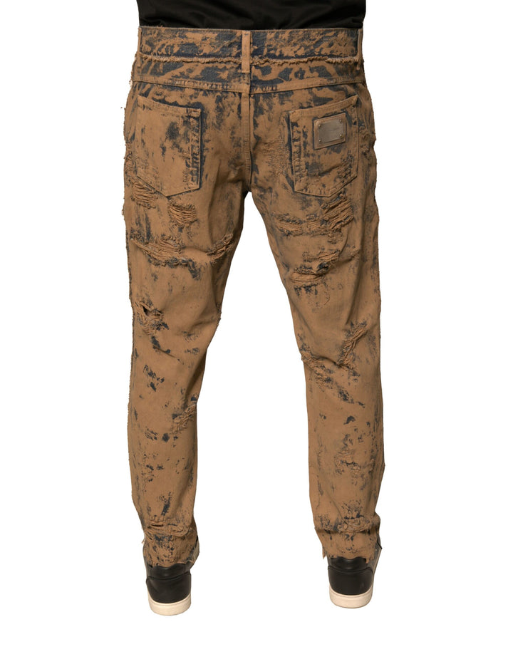Dolce &amp; Gabbana Sample Sale Dolce &amp; Gabbana Brown Tattered Cotton Skinny Denim Jeans - | Designer outlet