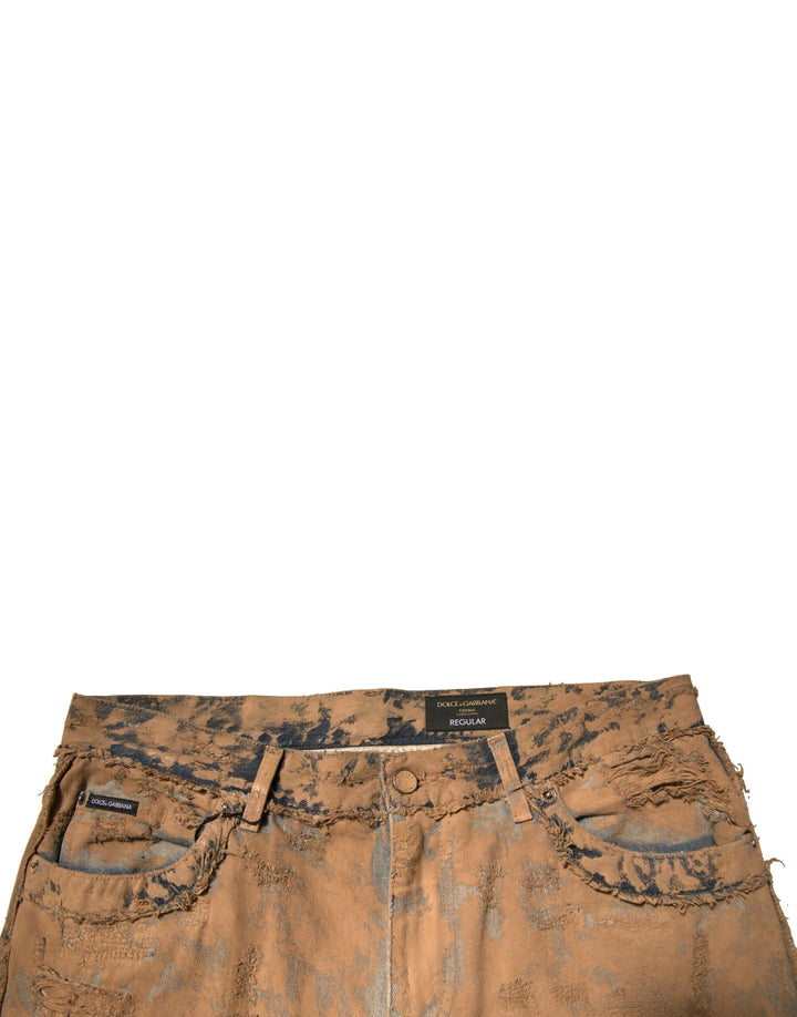 Dolce &amp; Gabbana Sample Sale Dolce &amp; Gabbana Brown Tattered Cotton Skinny Denim Jeans - | Designer outlet