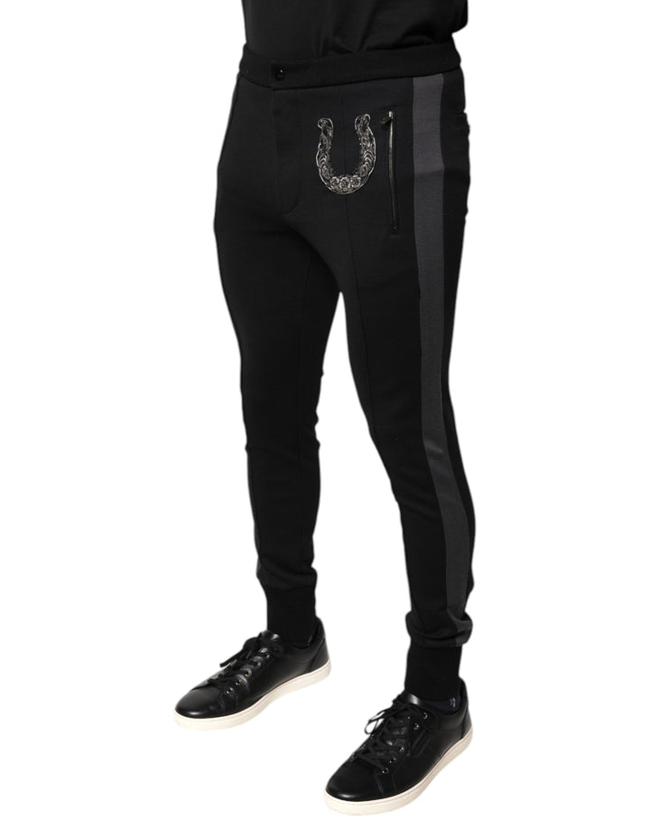 Dolce &amp; Gabbana Sample Sale Dolce &amp; Gabbana Black Horseshoe Embellished Wool Slim Fit Pants - | Designer outlet