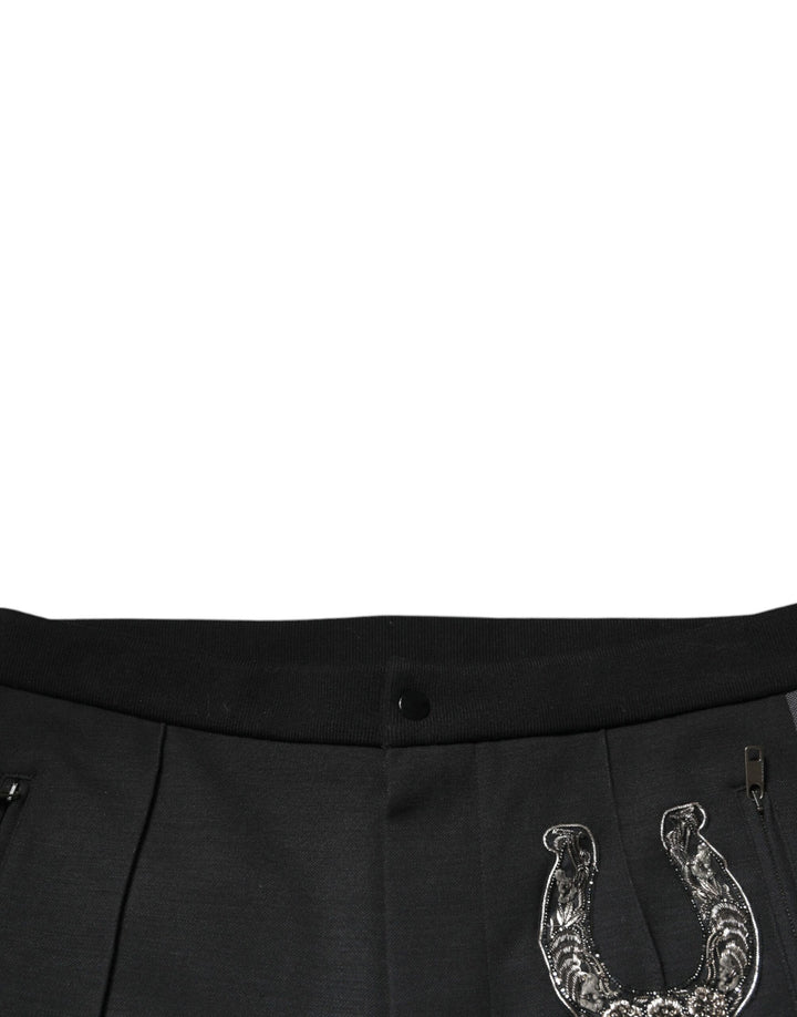 Dolce &amp; Gabbana Sample Sale Dolce &amp; Gabbana Black Horseshoe Embellished Wool Slim Fit Pants - | Designer outlet