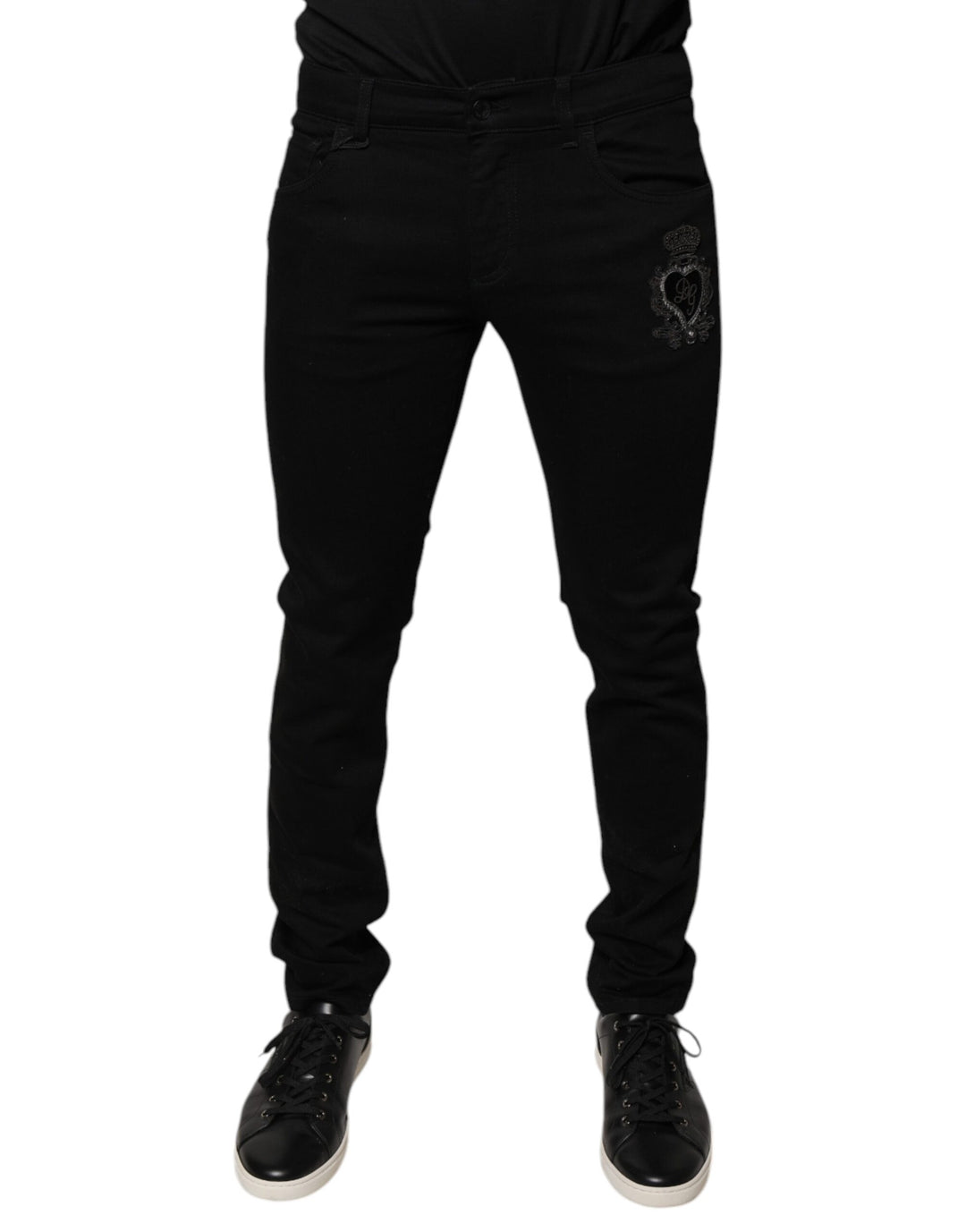 Dolce &amp; Gabbana Black DG Crown Logo Cotton Skinny Denim Jeans by Dolce &amp; Gabbana outlet now on sale