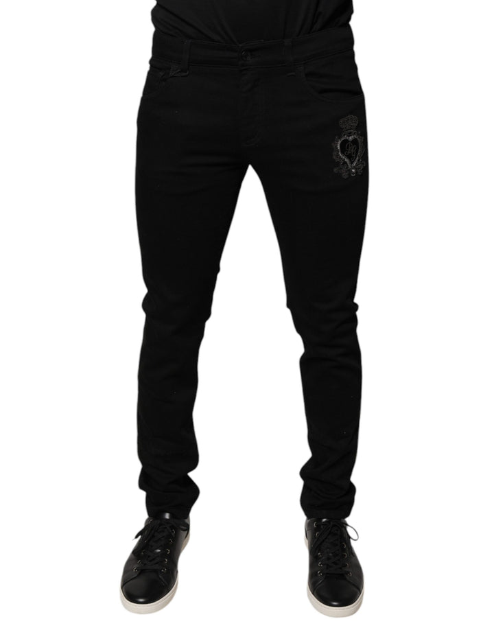 Dolce &amp; Gabbana Black DG Crown Logo Cotton Skinny Denim Jeans by Dolce &amp; Gabbana outlet now on sale