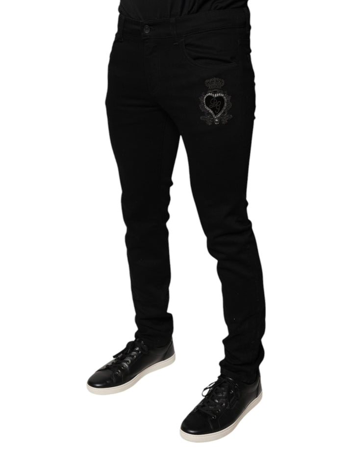 Dolce &amp; Gabbana Black DG Crown Logo Cotton Skinny Denim Jeans by Dolce &amp; Gabbana outlet now on sale