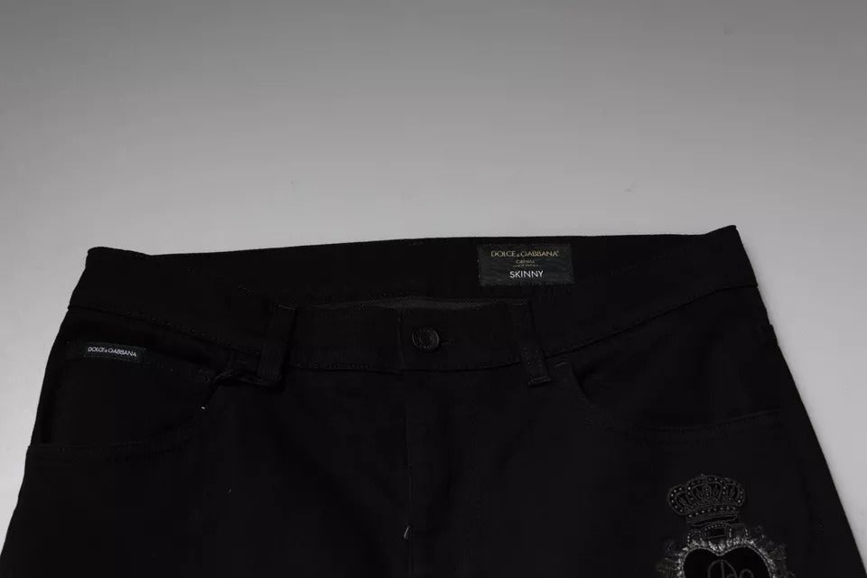 Dolce &amp; Gabbana Black DG Crown Logo Cotton Skinny Denim Jeans by Dolce &amp; Gabbana outlet now on sale