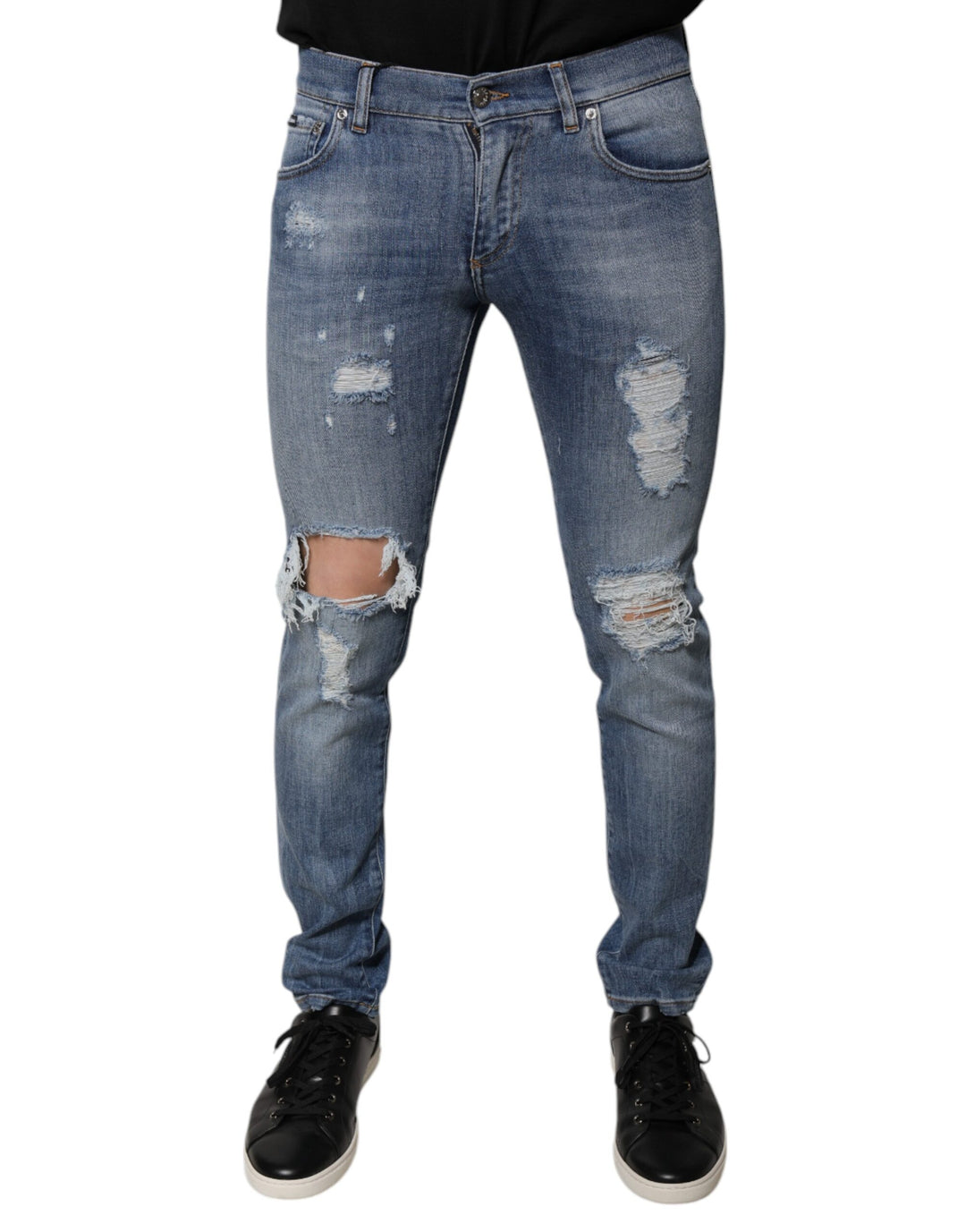 Dolce &amp; Gabbana Sample Sale Dolce &amp; Gabbana Blue Tattered Cotton Stretch Skinny Denim Jeans - | Designer outlet