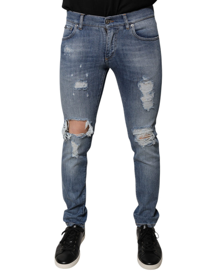 Dolce &amp; Gabbana Sample Sale Dolce &amp; Gabbana Blue Tattered Cotton Stretch Skinny Denim Jeans - | Designer outlet