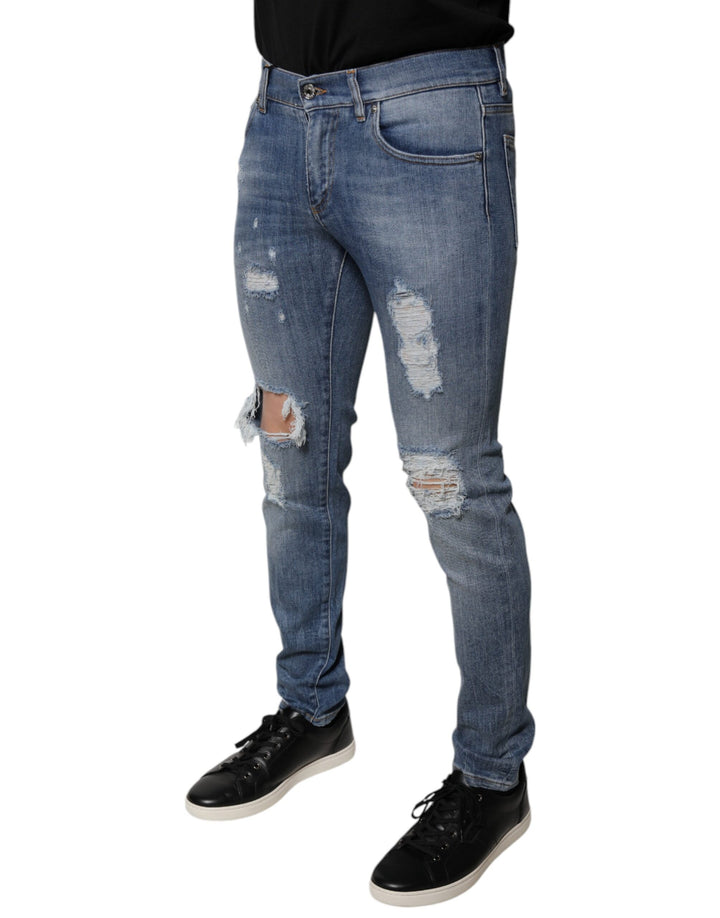 Dolce &amp; Gabbana Sample Sale Dolce &amp; Gabbana Blue Tattered Cotton Stretch Skinny Denim Jeans - | Designer outlet