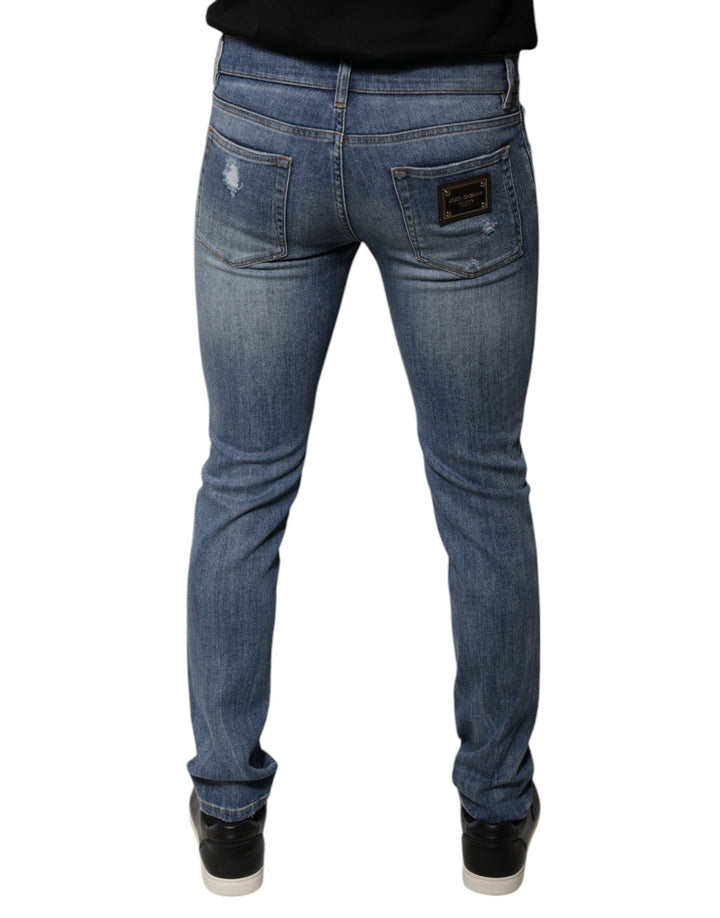 Dolce &amp; Gabbana Sample Sale Dolce &amp; Gabbana Blue Tattered Cotton Stretch Skinny Denim Jeans - | Designer outlet