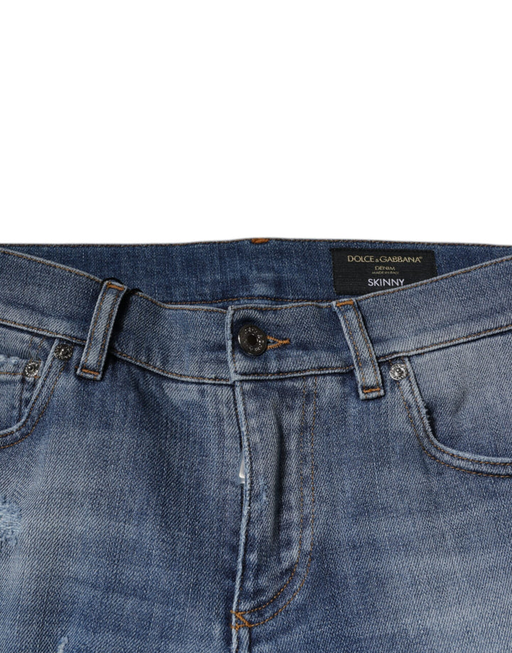 Dolce &amp; Gabbana Sample Sale Dolce &amp; Gabbana Blue Tattered Cotton Stretch Skinny Denim Jeans - | Designer outlet