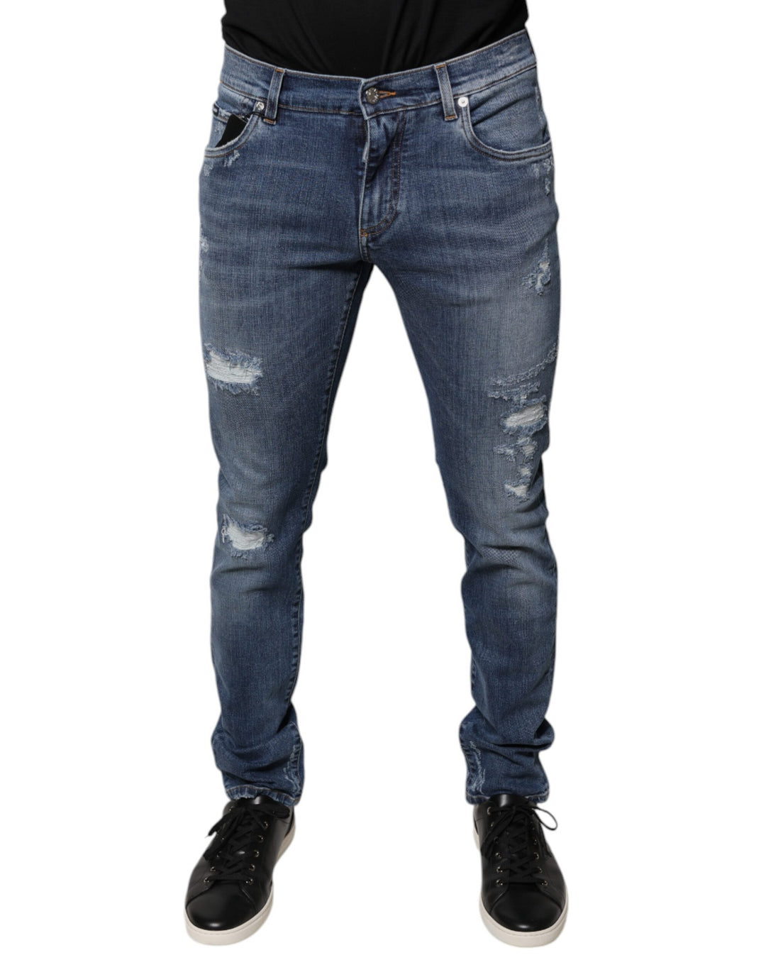 Dolce &amp; Gabbana Sample Sale Dolce &amp; Gabbana Blue Tattered Cotton Stretch Skinny Denim Jeans - | Designer outlet