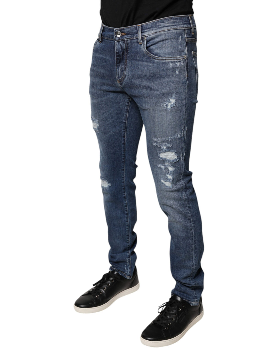 Dolce &amp; Gabbana Sample Sale Dolce &amp; Gabbana Blue Tattered Cotton Stretch Skinny Denim Jeans - | Designer outlet