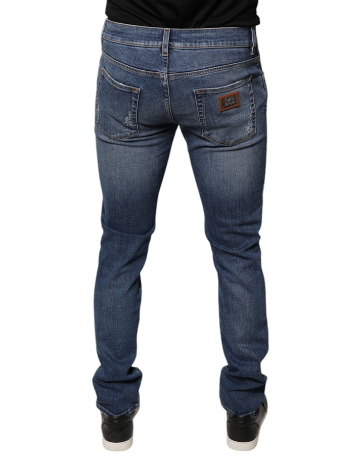 Dolce &amp; Gabbana Sample Sale Dolce &amp; Gabbana Blue Tattered Cotton Stretch Skinny Denim Jeans - | Designer outlet
