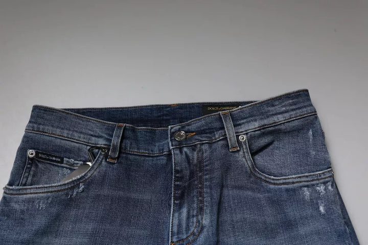 Dolce &amp; Gabbana Sample Sale Dolce &amp; Gabbana Blue Tattered Cotton Stretch Skinny Denim Jeans - | Designer outlet