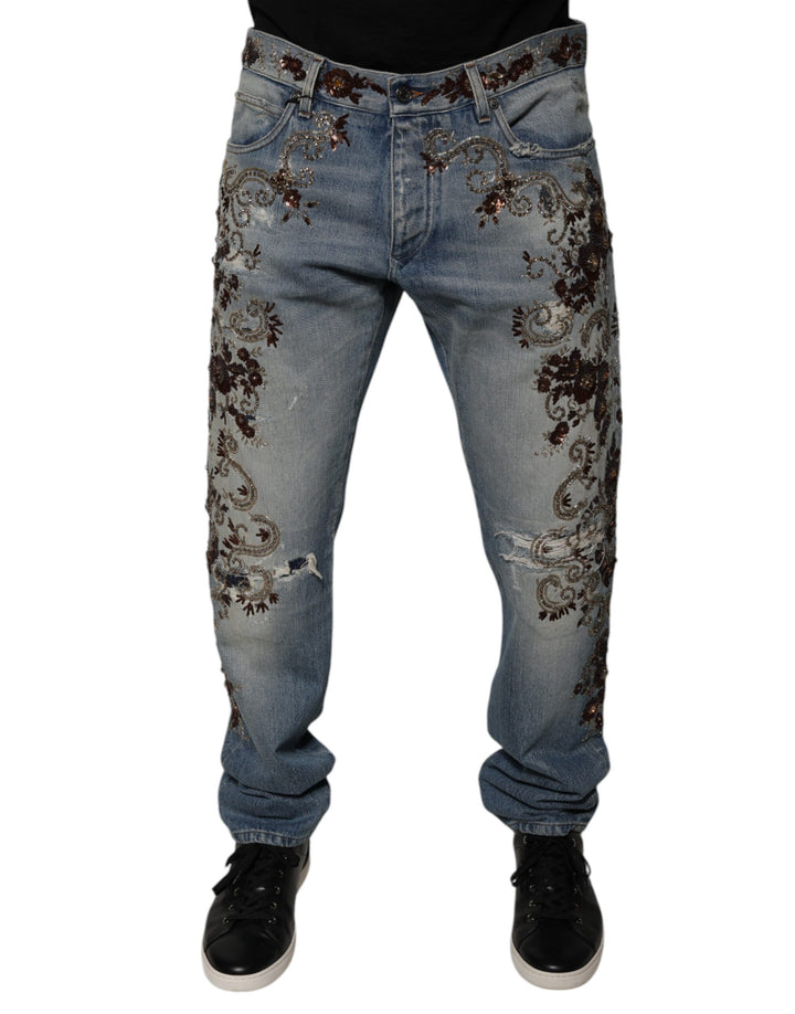 Dolce &amp; Gabbana Light Blue Embroidered Skinny Denim Jeans by Dolce &amp; Gabbana outlet now on sale