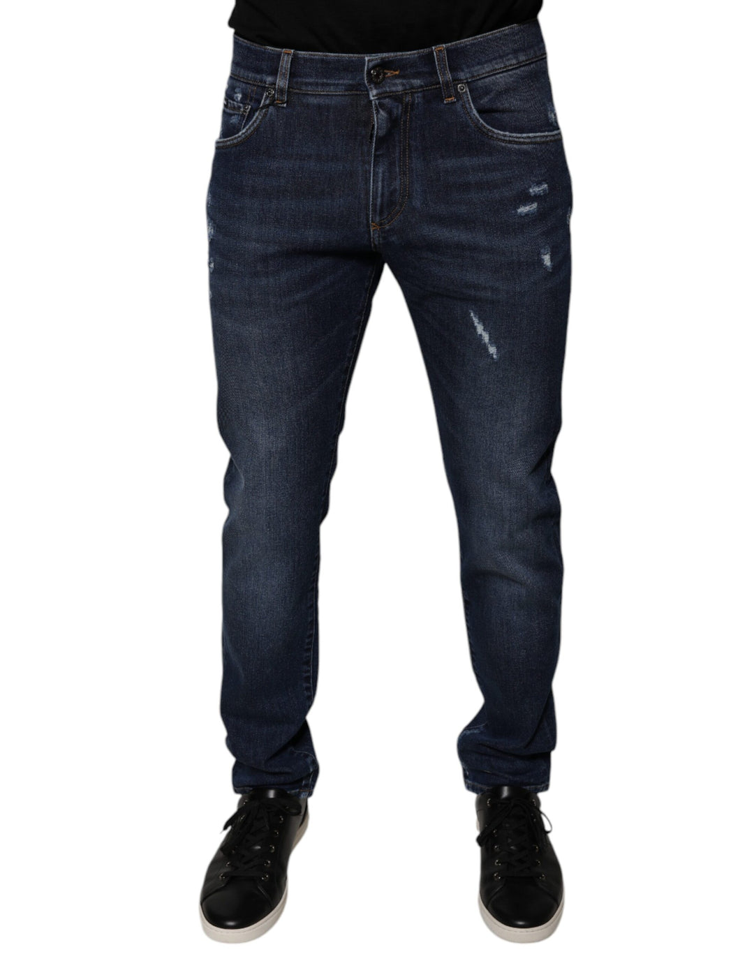 Dolce &amp; Gabbana Dark Blue Cotton Logo Skinny Denim Jeans by Dolce &amp; Gabbana outlet now on sale