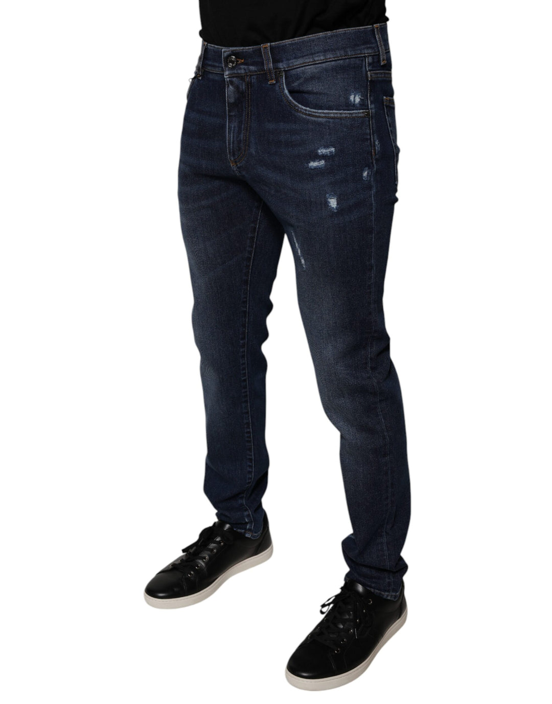Dolce &amp; Gabbana Dark Blue Cotton Logo Skinny Denim Jeans by Dolce &amp; Gabbana outlet now on sale