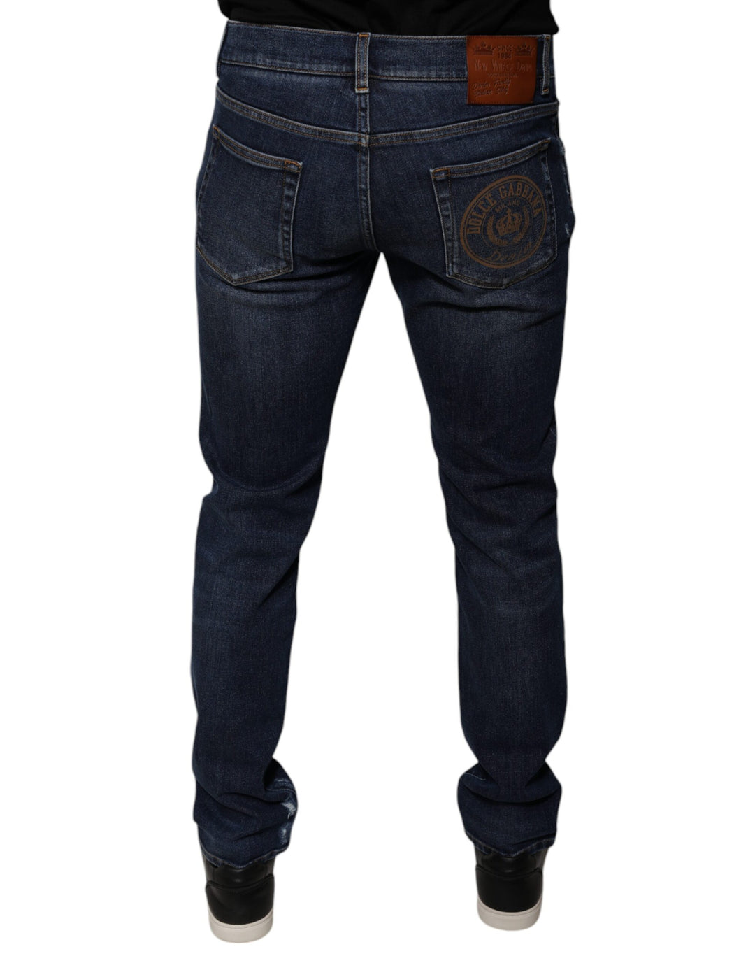 Dolce &amp; Gabbana Dark Blue Cotton Logo Skinny Denim Jeans by Dolce &amp; Gabbana outlet now on sale