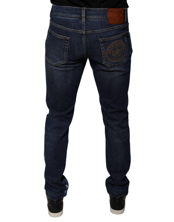 Dolce &amp; Gabbana Dark Blue Cotton Logo Skinny Denim Jeans by Dolce &amp; Gabbana outlet now on sale