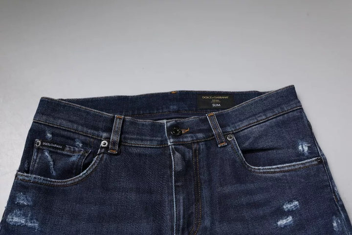 Dolce &amp; Gabbana Dark Blue Cotton Logo Skinny Denim Jeans by Dolce &amp; Gabbana outlet now on sale